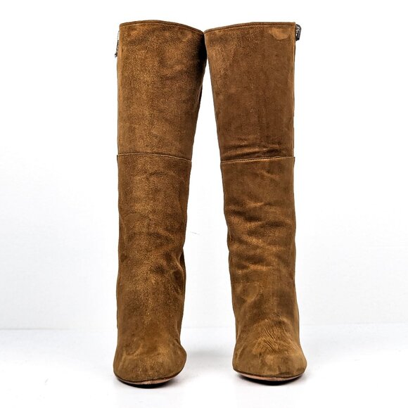 Sigerson Morrison Women Brown Suede Zip Heel Round Knee Boots sz 6.5 - Picture 2 of 8